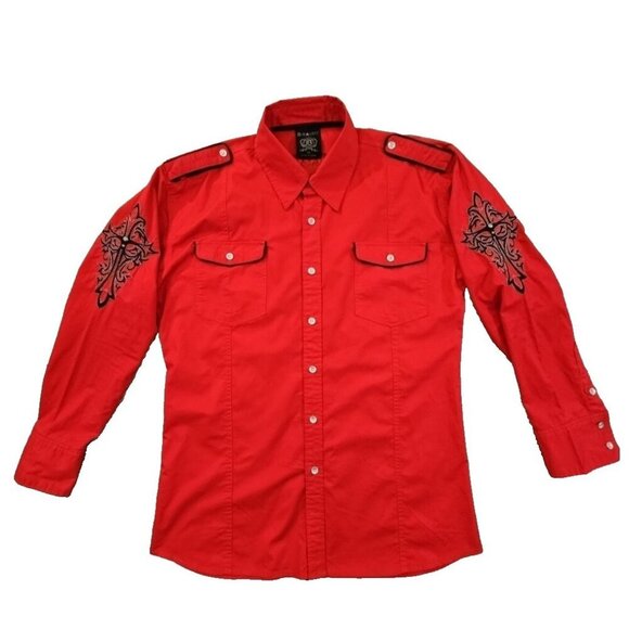 B Society Comfort Fit Long Sleeve Shirt Men's XL Blood Red Embellished Metal EUC - Picture 1 of 16
